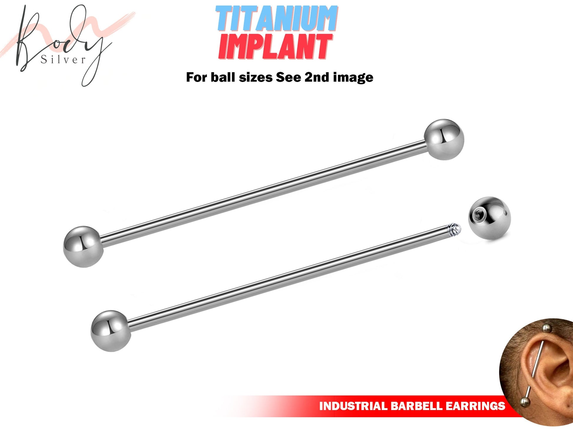 Titanium Industrial Barbell, Industrial Piercing - 16g 14g Straight Barbell Externally Threaded for Ear Piercing, Helix, Earrings Bar