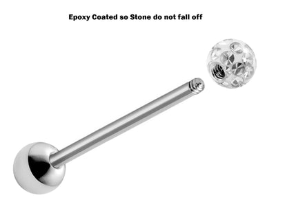 Tongue Piercing, Zungenpiercing - Titanium Tongue Barbell with Epoxy Coated Ball Crystals