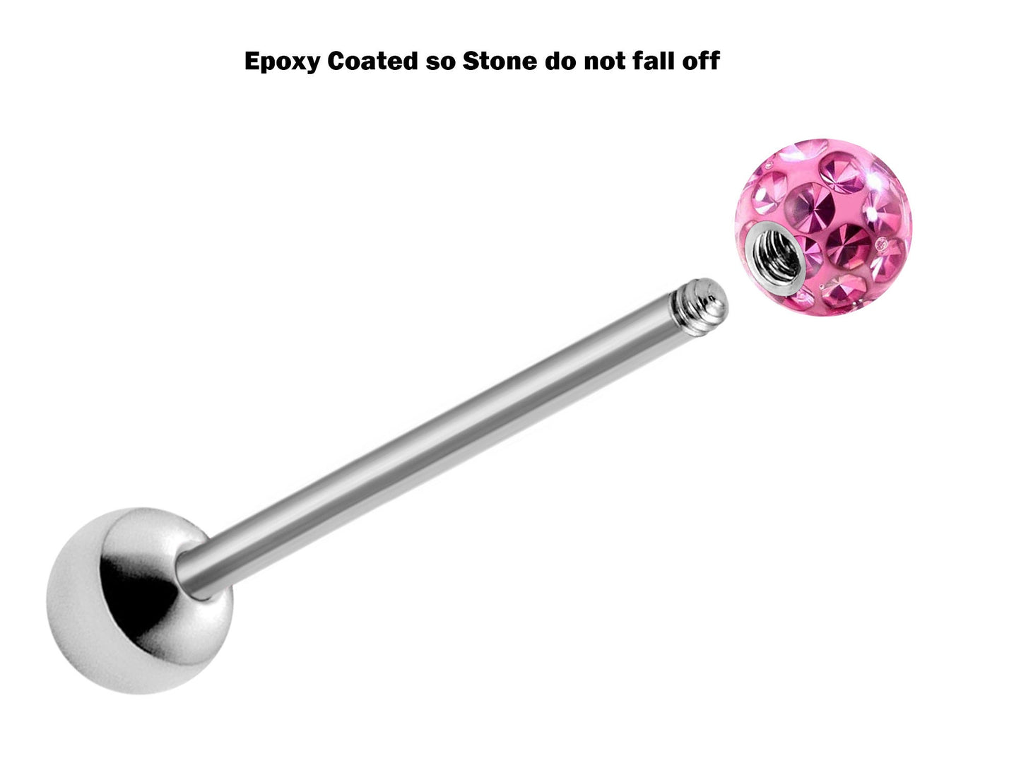 Tongue Piercing, Zungenpiercing - Titanium Tongue Barbell with Epoxy Coated Ball Crystals