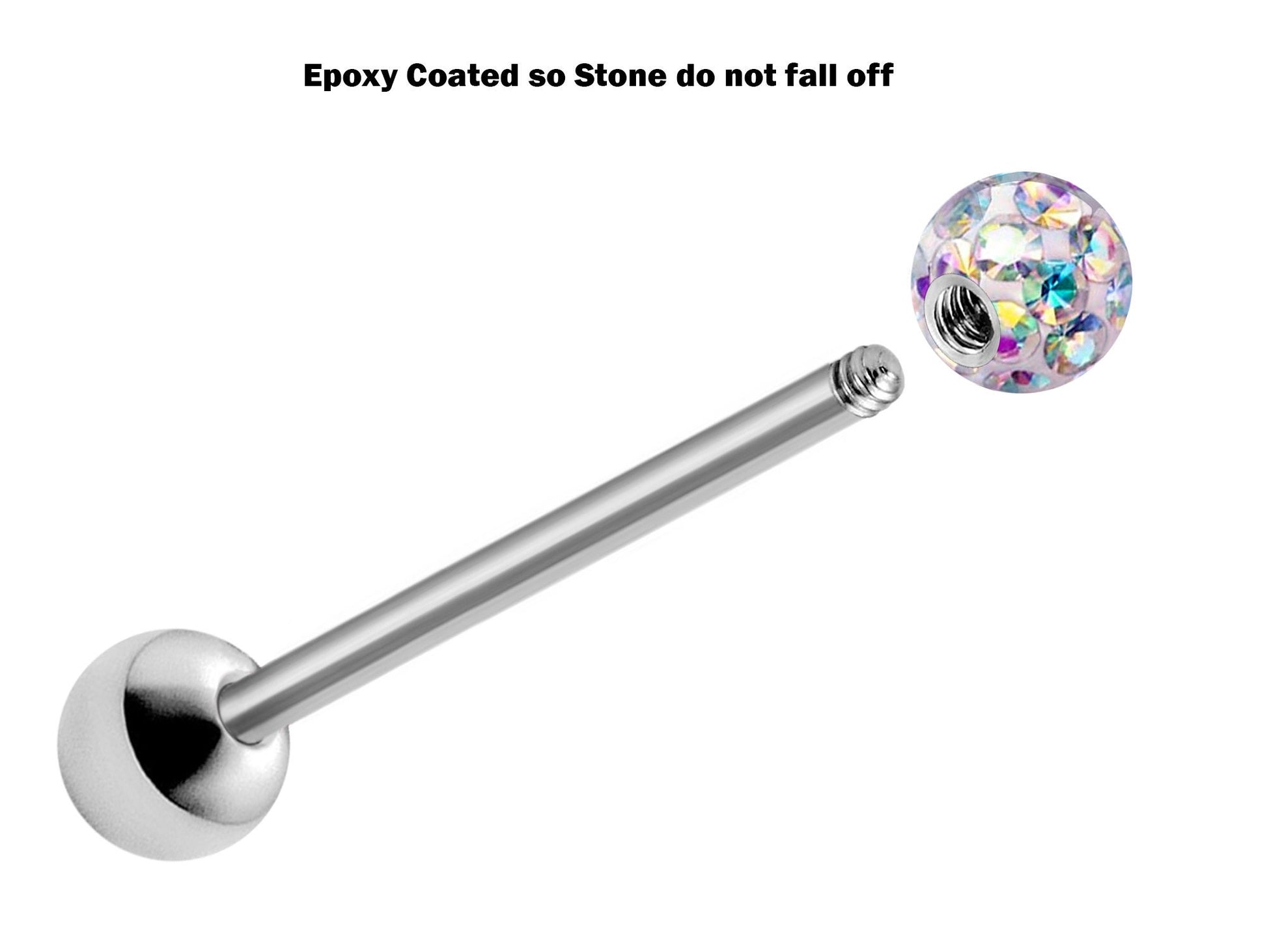 Tongue Piercing, Zungenpiercing - Titanium Tongue Barbell with Epoxy Coated Ball Crystals