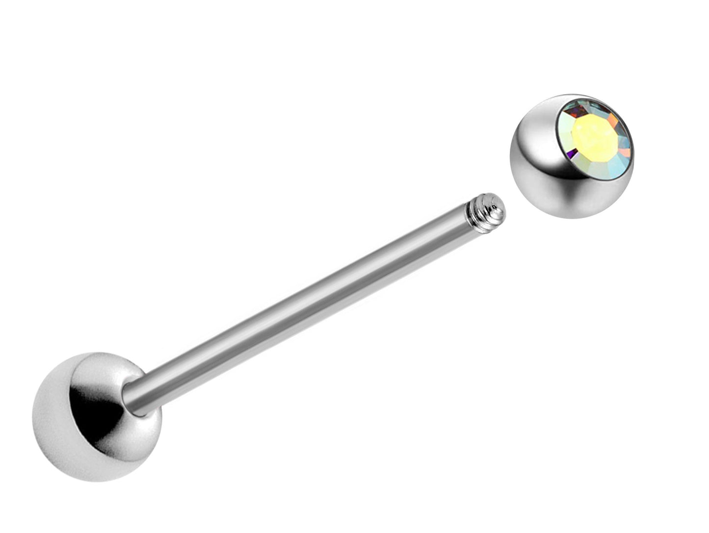 Tongue Piercing, Zungenpiercing - Titanium 16G 14G Tongue Barbell with Gem Ball Crystals