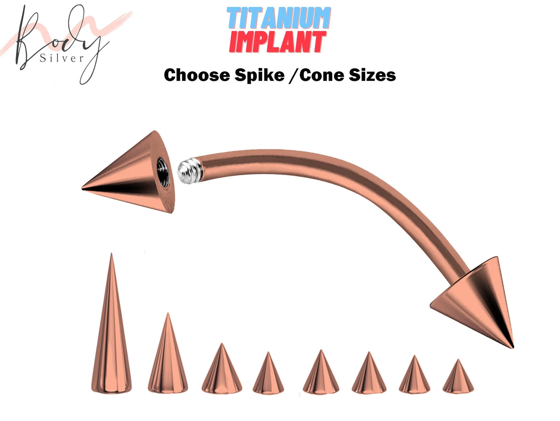 Rose Gold Spike Eyebrow Piercing Jewelry - Titanium Curved Barbell 18G 16G 14G Body Piercing Custom Cone/Spike Size