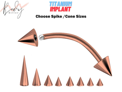 Rose Gold Spike Eyebrow Piercing Jewelry - Titanium Curved Barbell 18G 16G 14G Body Piercing Custom Cone/Spike Size