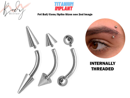 Titanium Eyebrow Piercing Curved Barbell - 16G 14G Internally Threaded Eyebrow Jewelry, Anti Eyebrow - Piercing Combination