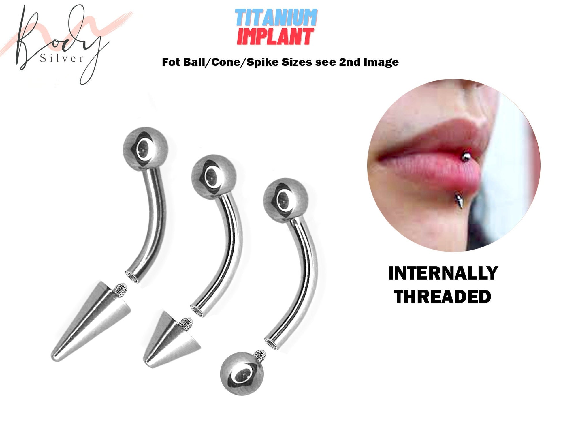 Titanium Spike Vertical Labret Piercing Jewelry - 16G 14G Internally Threaded Lip Jewelry, Lip Barbell, Lip Ring - Piercing Combination