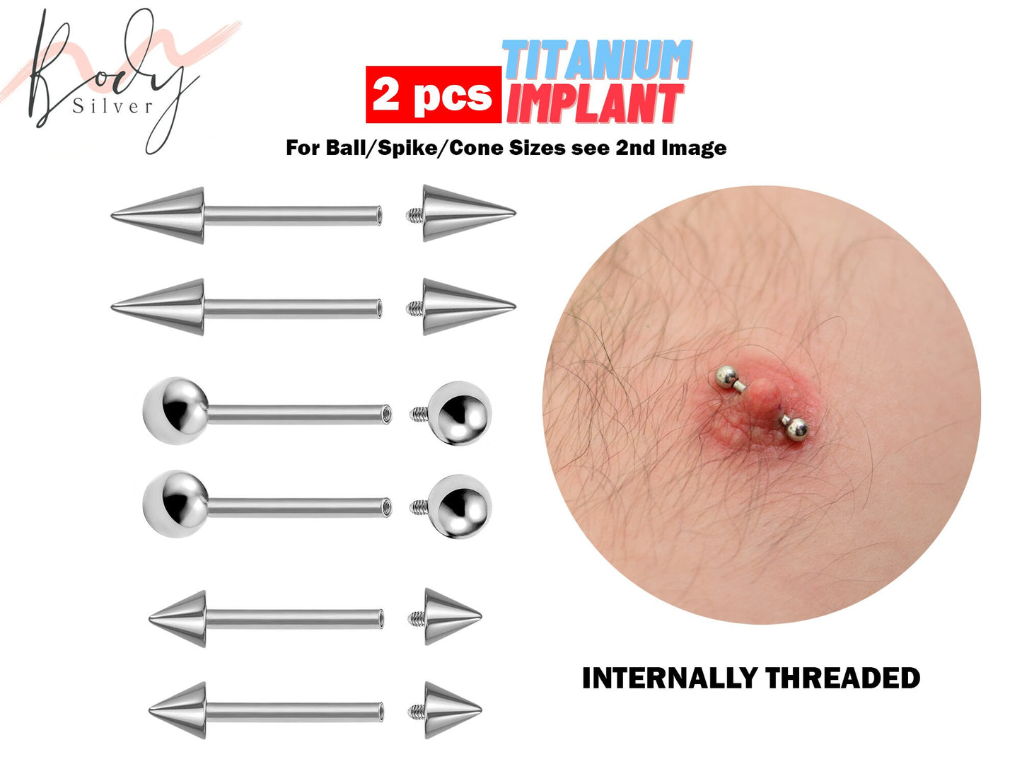 Spike Nipple Piercing, Nipple Jewelry - 2pcs Titanium Nipple Shield, nippelpiercing Barbell 16G 14G Ball/Cone/Spike - Internally Threaded