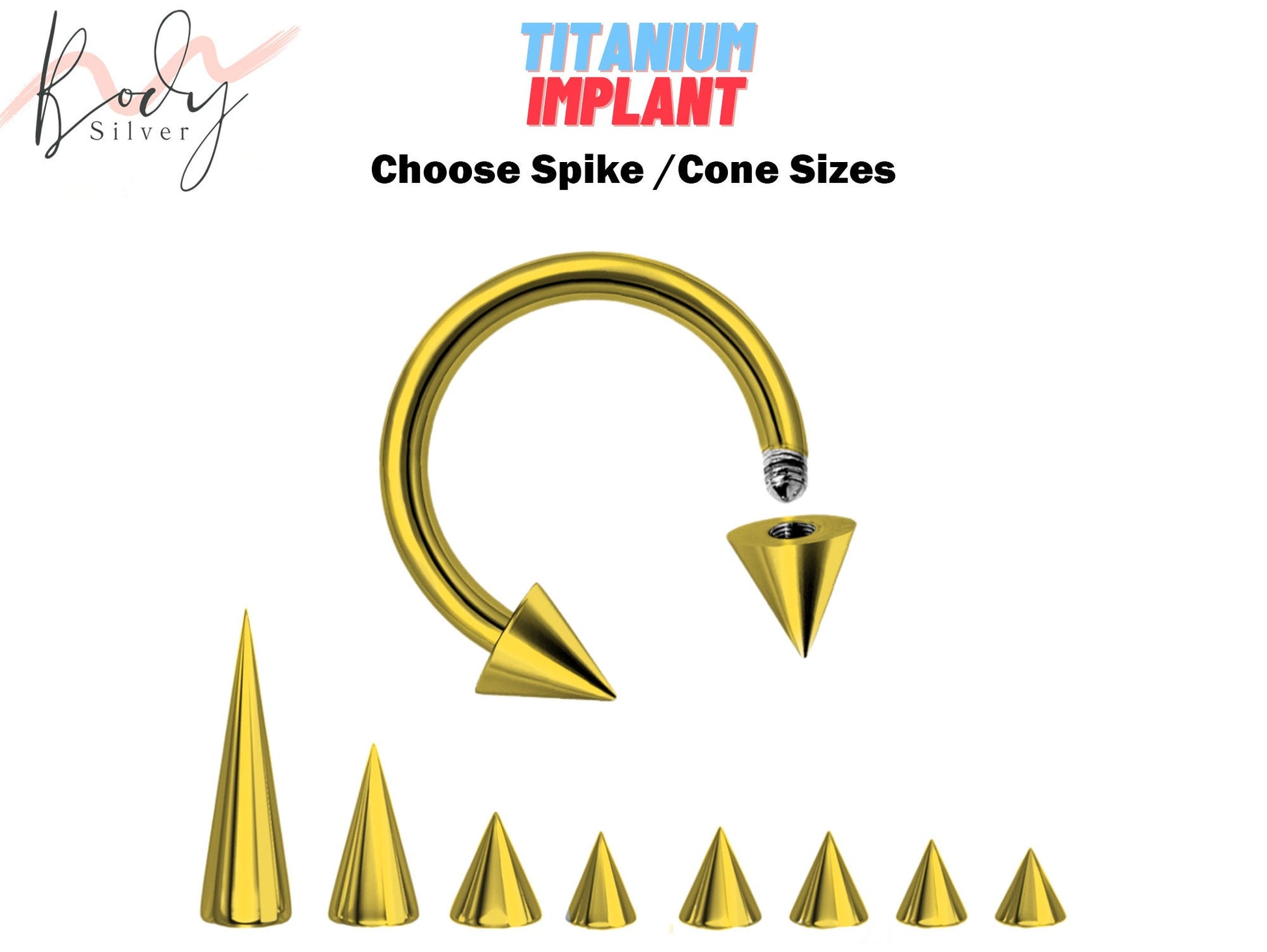 Gold Spike Lip Piercing, Nose Ring CBB - Choose Cone / Spike Size for Piercing Stud - Body Piercing 18G 16G 14G