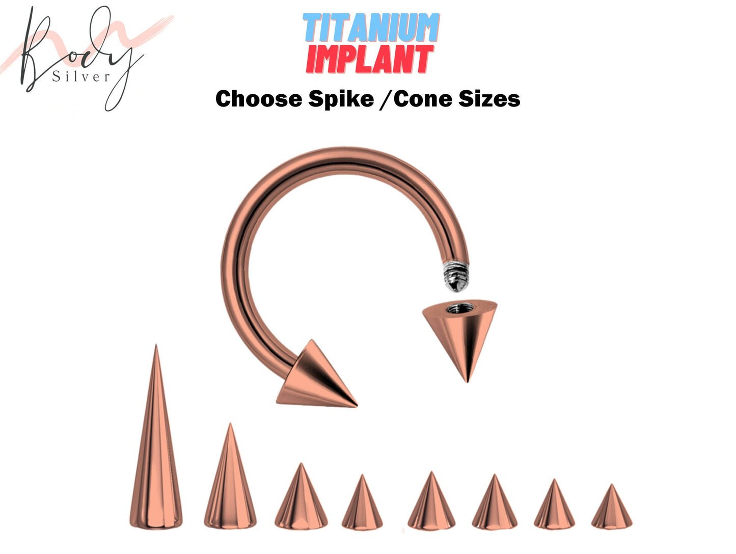 Rose Gold Spike Lip Piercing, Nose Ring CBB - Choose Cone / Spike Size for Piercing Stud - Body Piercing 18G 16G 14G