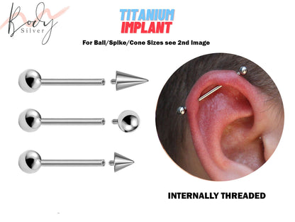 Spike Industrial Piercing, Industrial Jewelry - Titanium Internally Threaded Barbell Earrings, Helix Barbell 16G 14G Ball/Cone/Spike