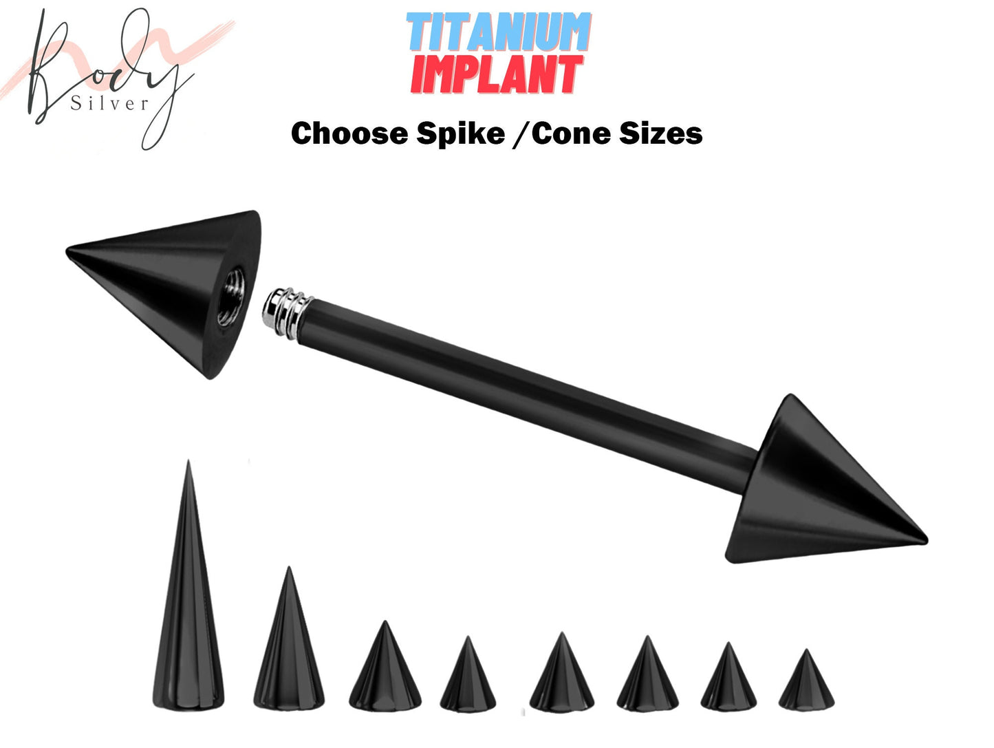 Black Spike Nipple Piercing Jewelry Barbell - Titanium Barbell Piercing 18G 16G 14G Cone Barbell Stud, Nipple jewelry 1 piece each order