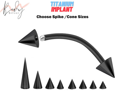 Black Spike Eyebrow Piercing Jewelry - Titanium Curved Barbell 18G 16G 14G Body Piercing Custom Cone/Spike Size