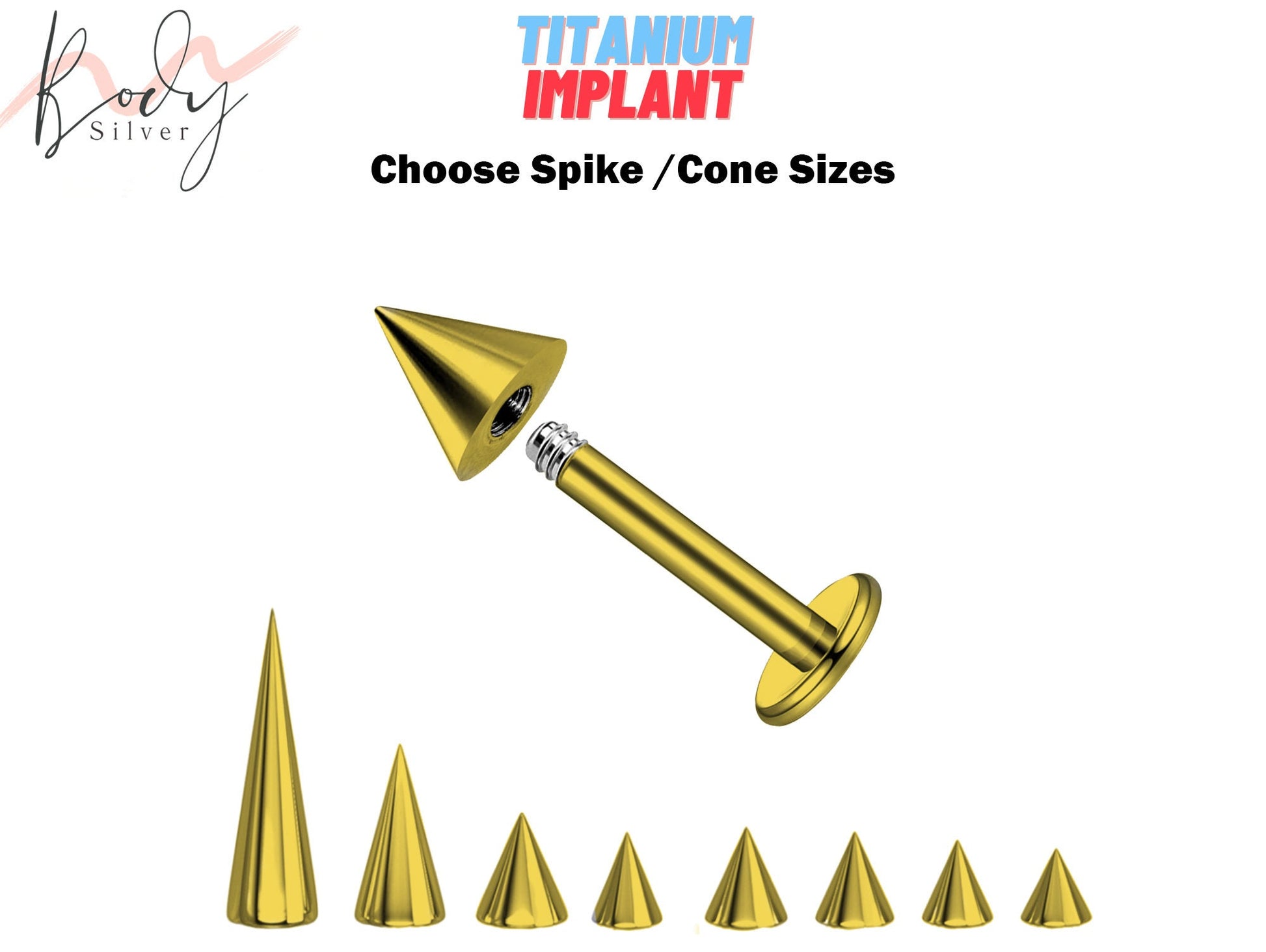 Gold Spike Labret Stud Piercing Jewelry - Titanium Flatback Lip Jewelry, Lip Piercing - 18G 16G 14G Body Piercing Custom Spike Size