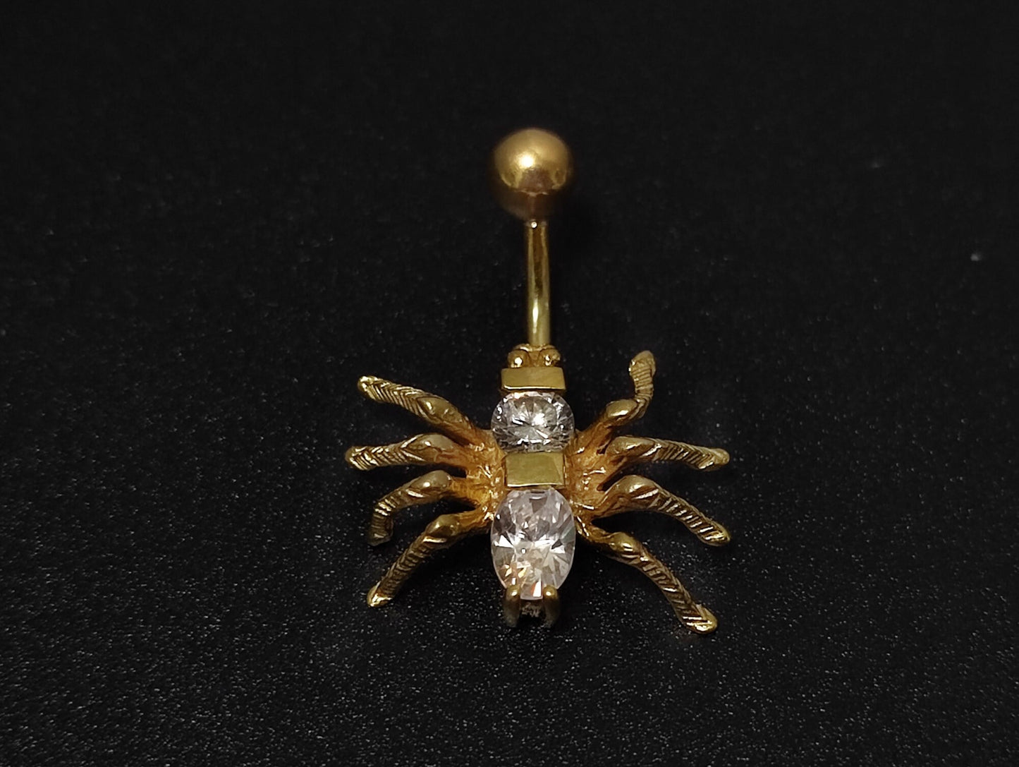 14K Gold Spider Belly Button Ring with Preciously Stone Crystal Hand Set - Finest Quality Gold Body Piercing