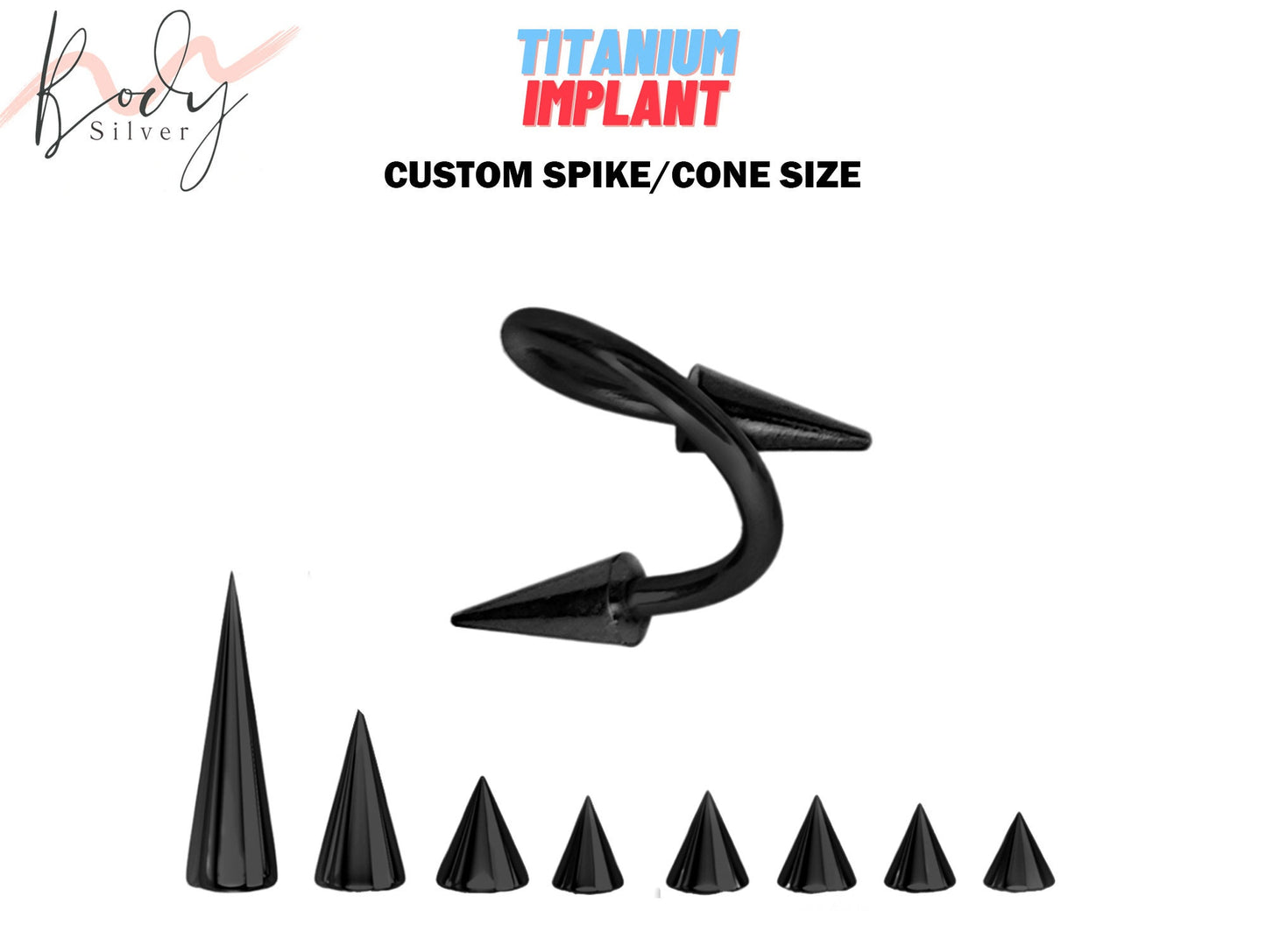 Black Spike Lip Ring, Lip Jewelry - 16G 14G Titanium Spiral Body Piercing for Lip Piercing and Helix Ring - Custom Spike size