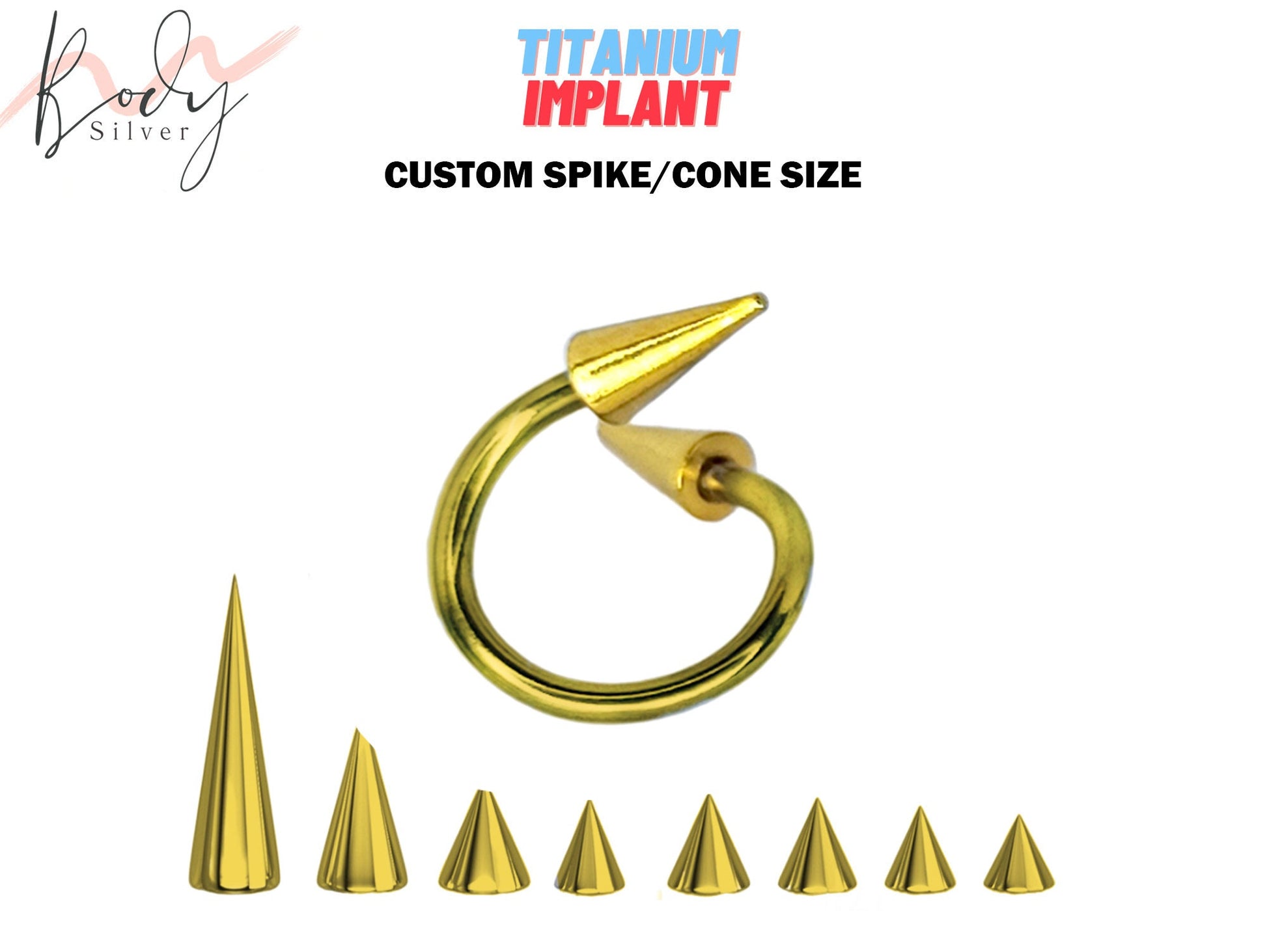 Gold Spike Lip Ring, Lip Jewelry - 16G 14G Titanium Spiral Body Piercing for Lip Piercing and Helix Ring - Custom Spike size