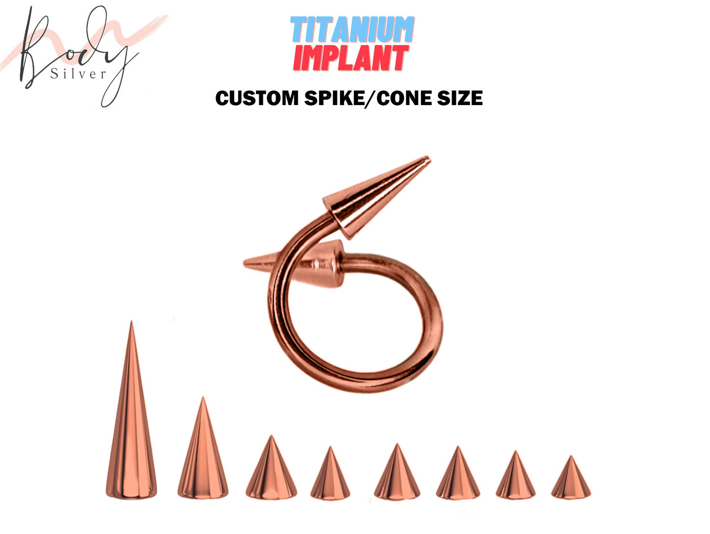 Rose Gold Spike Lip Ring, Lip Jewelry - 16G 14G Titanium Spiral Body Piercing for Lip Piercing and Helix Ring - Custom Spike size