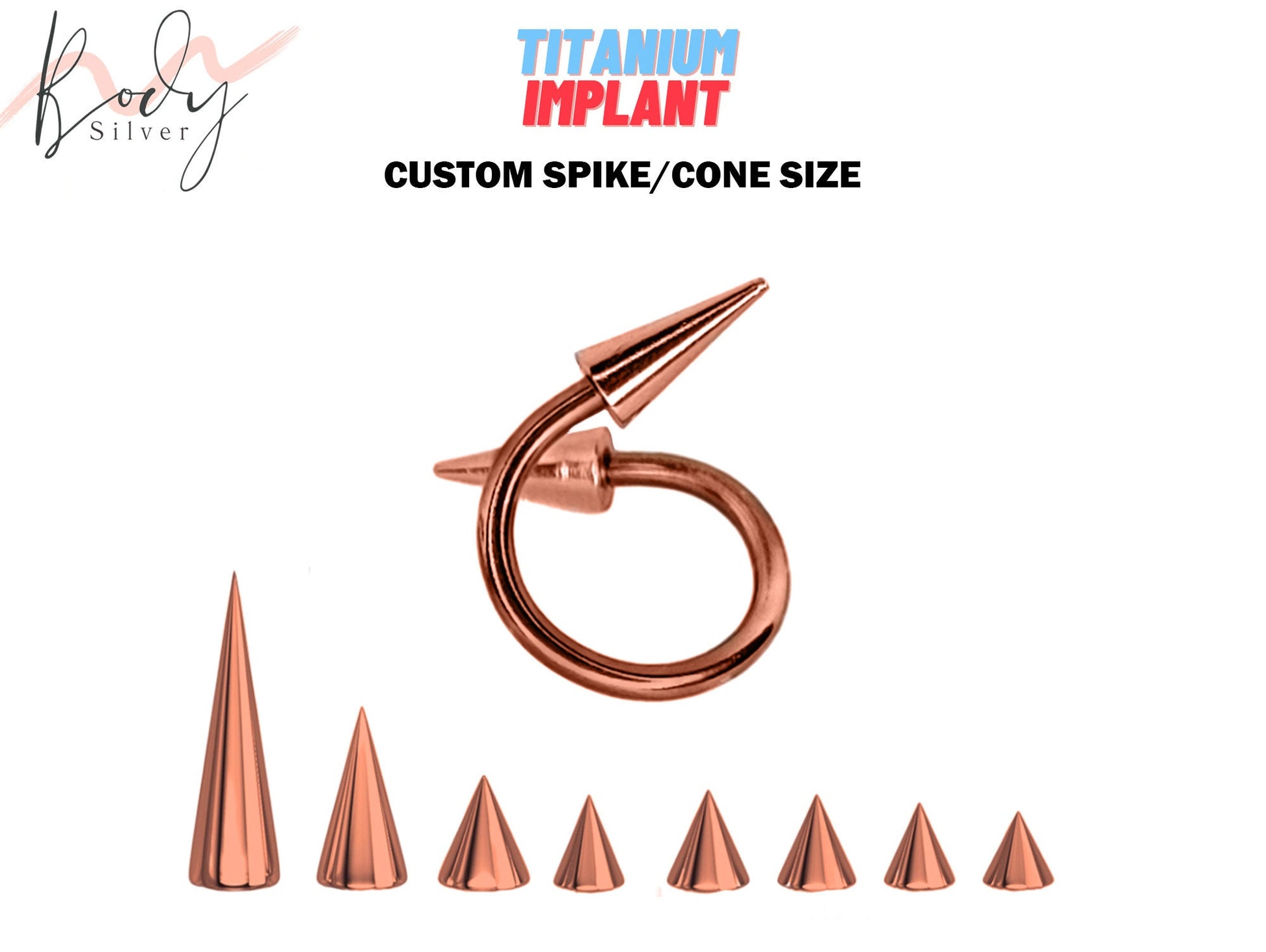 Rose Gold Spike Lip Ring, Lip Jewelry - 16G 14G Titanium Spiral Body Piercing for Lip Piercing and Helix Ring - Custom Spike size