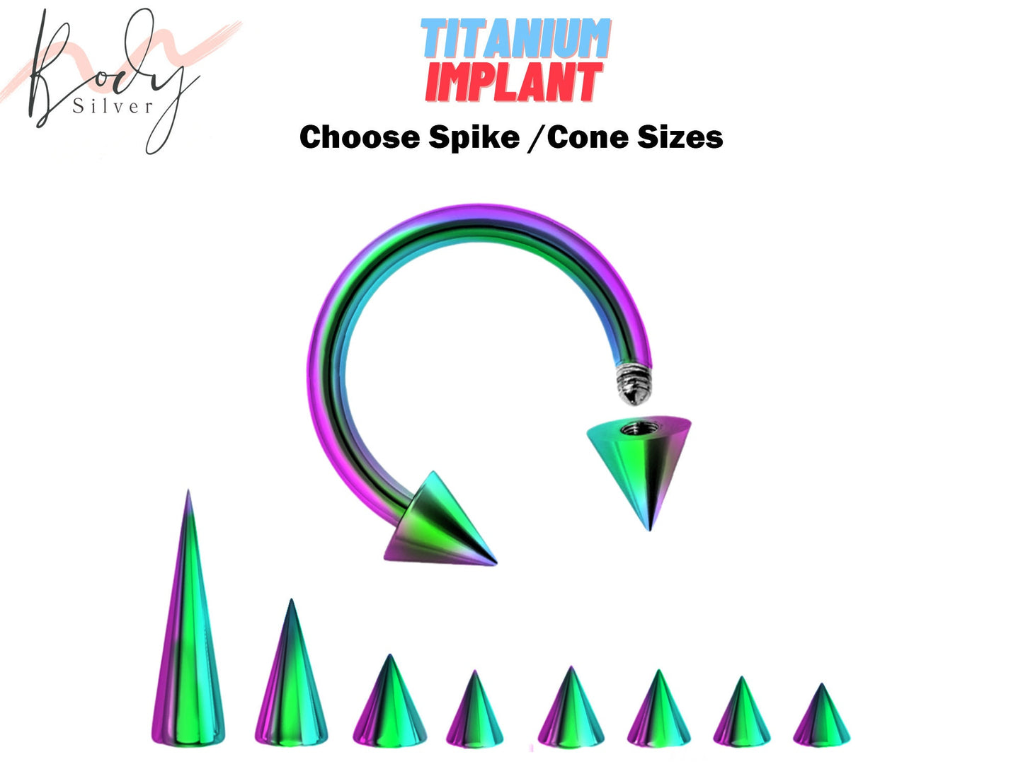 Rainbow Spike Lip Piercing, Nose Ring CBB - Choose Cone / Spike Size for Piercing Stud - Body Piercing 18G 16G 14G