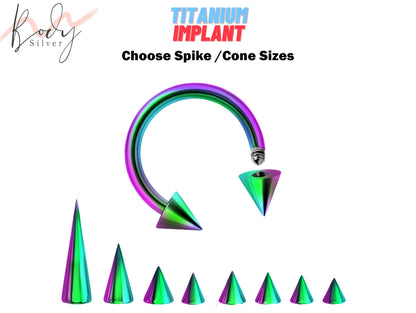 Rainbow Spike Lip Piercing, Nose Ring CBB - Choose Cone / Spike Size for Piercing Stud - Body Piercing 18G 16G 14G