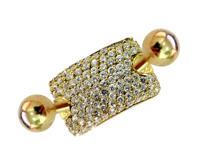 14K Gold Rectangle Belly Button Ring Filled with Crystal Hand Set - Finest Quality Gold Body Piercing