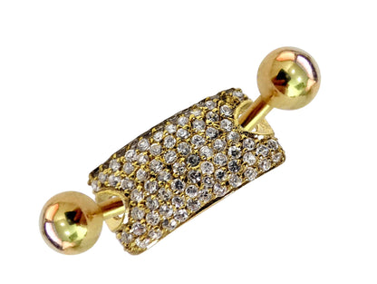 14K Gold Rectangle Belly Button Ring Filled with Crystal Hand Set - Finest Quality Gold Body Piercing