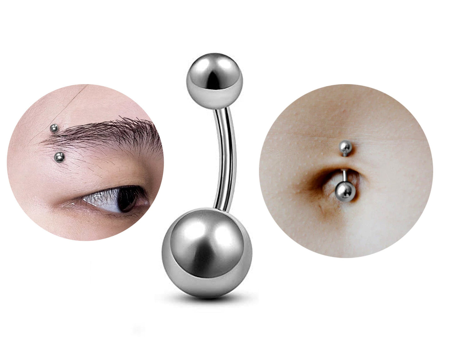 Eyebrow Piercing, Eyebrow Jewelry or Belly Button Ring - 14G Curved Barbell with Custom Ball Sizes Top and Bottom Ball Basic Body Jewellery