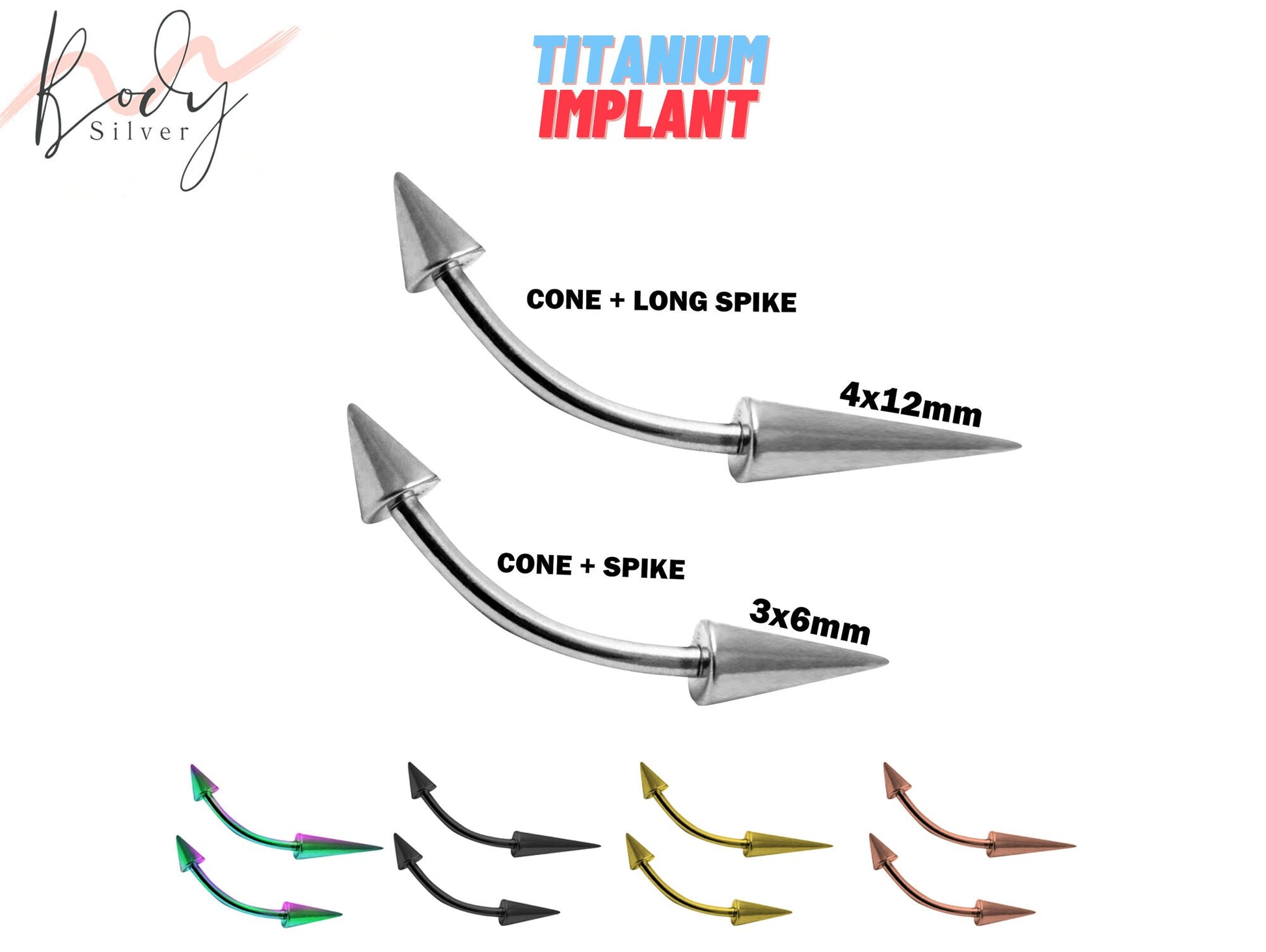 Titanium Spike Eyebrow Piercing Curved Barbell - 14G Bent Bar with Spike and Cone Combination