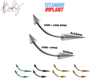 Titanium Spike Eyebrow Piercing Curved Barbell - 14G Bent Bar with Spike and Cone Combination