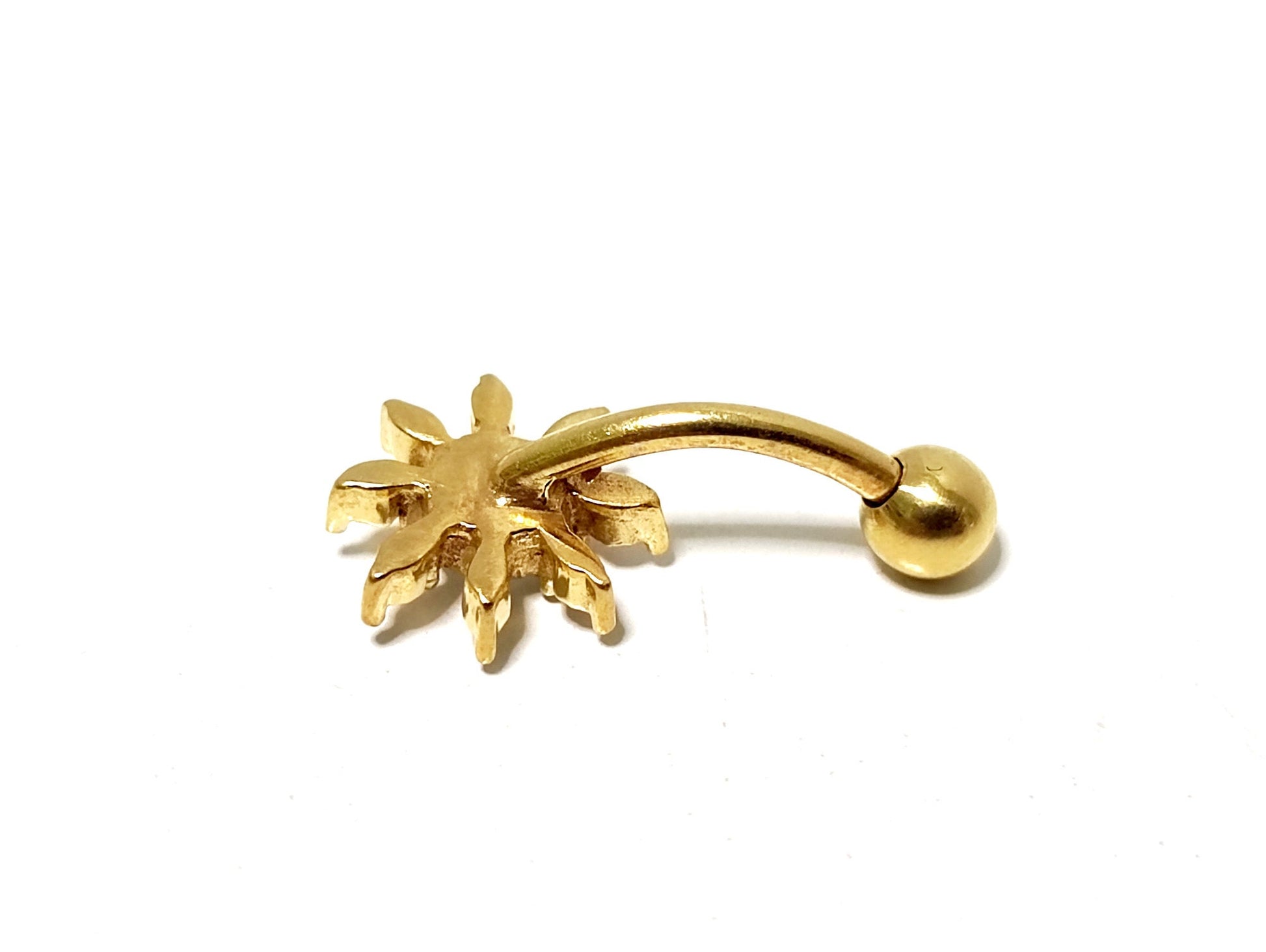 14K Gold Sun Belly Button Ring with Crystal Hand Set - Finest Quality Gold Body Piercing