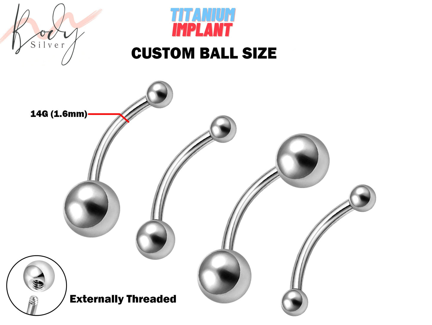 Eyebrow Piercing, Eyebrow Jewelry or Belly Button Ring - 14G Curved Barbell with Custom Ball Sizes Top and Bottom Ball Basic Body Jewellery