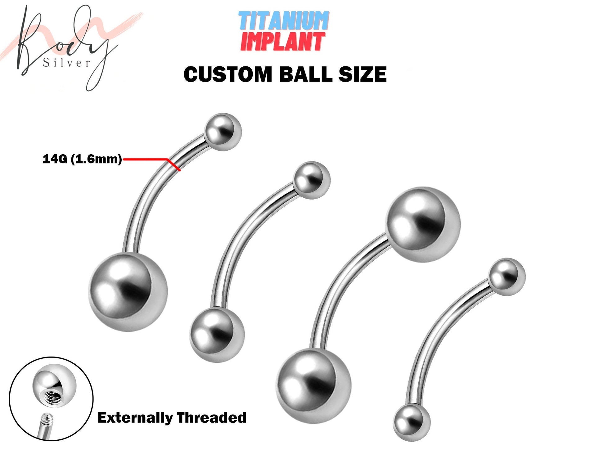 Eyebrow Piercing, Eyebrow Jewelry or Belly Button Ring - 14G Curved Barbell with Custom Ball Sizes Top and Bottom Ball Basic Body Jewellery