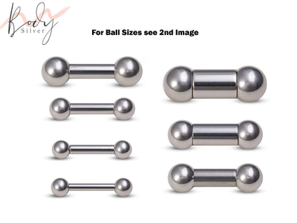 Straight Barbell Piercing Big Gauge Size - 18g to 0G Barbell Body Piercing for Tongue Bar, Ear Piercing, Nipple Stud Body Jewelry