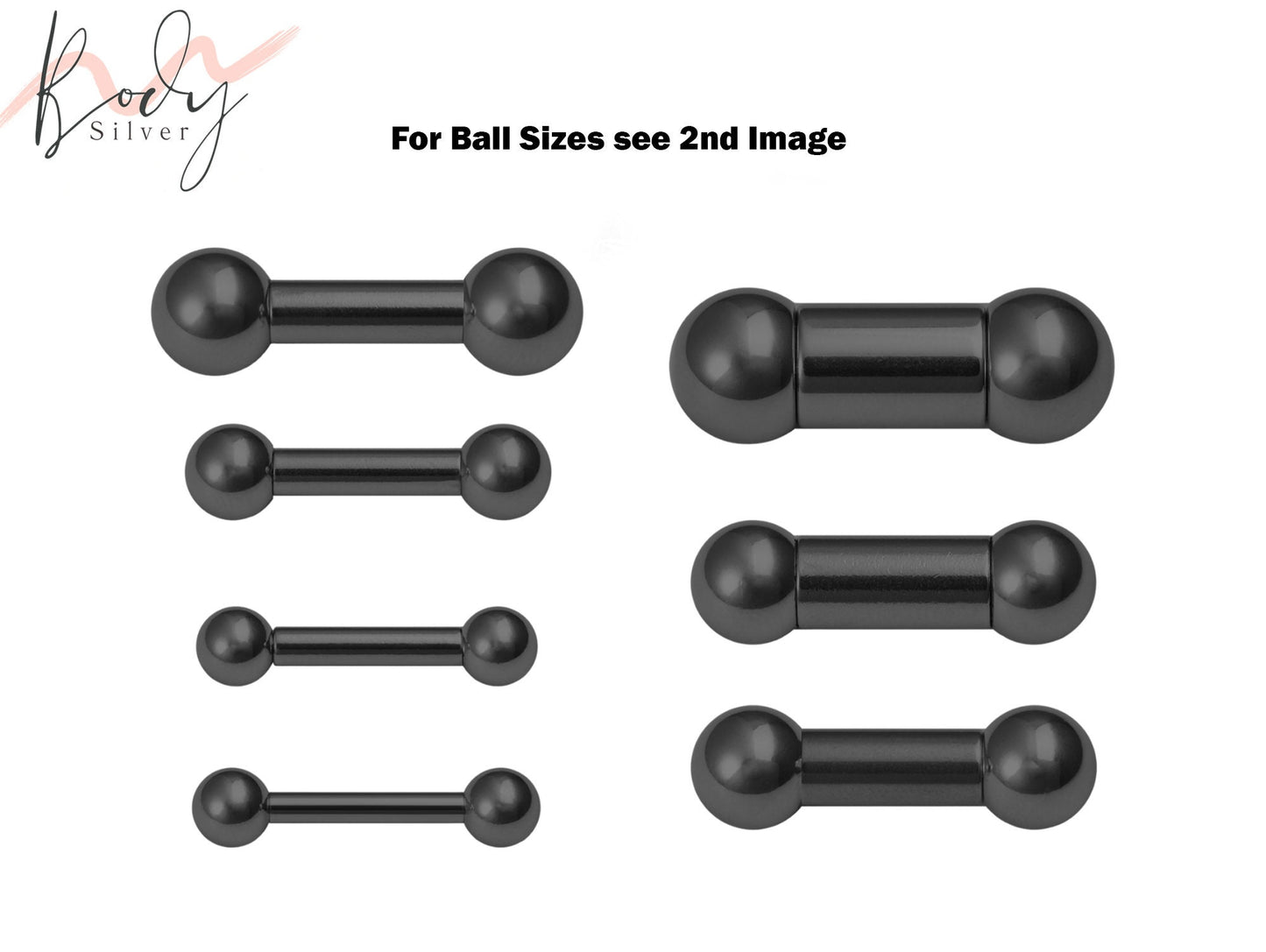 Black Barbell Piercing - 18g to 1G Straight Barbell Body Piercing for Tongue Bar, Ear Piercing, Nipple Stud, Big Gauge Size