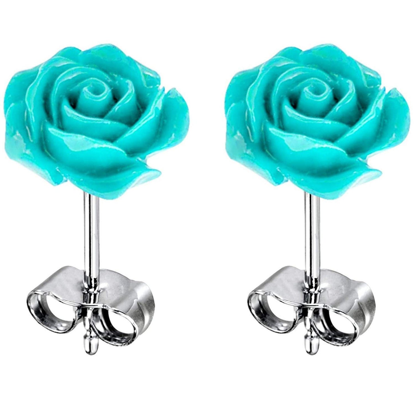 Rose Stud Flower Earrings - 1 Pair Floral Earrings - Resin Flower