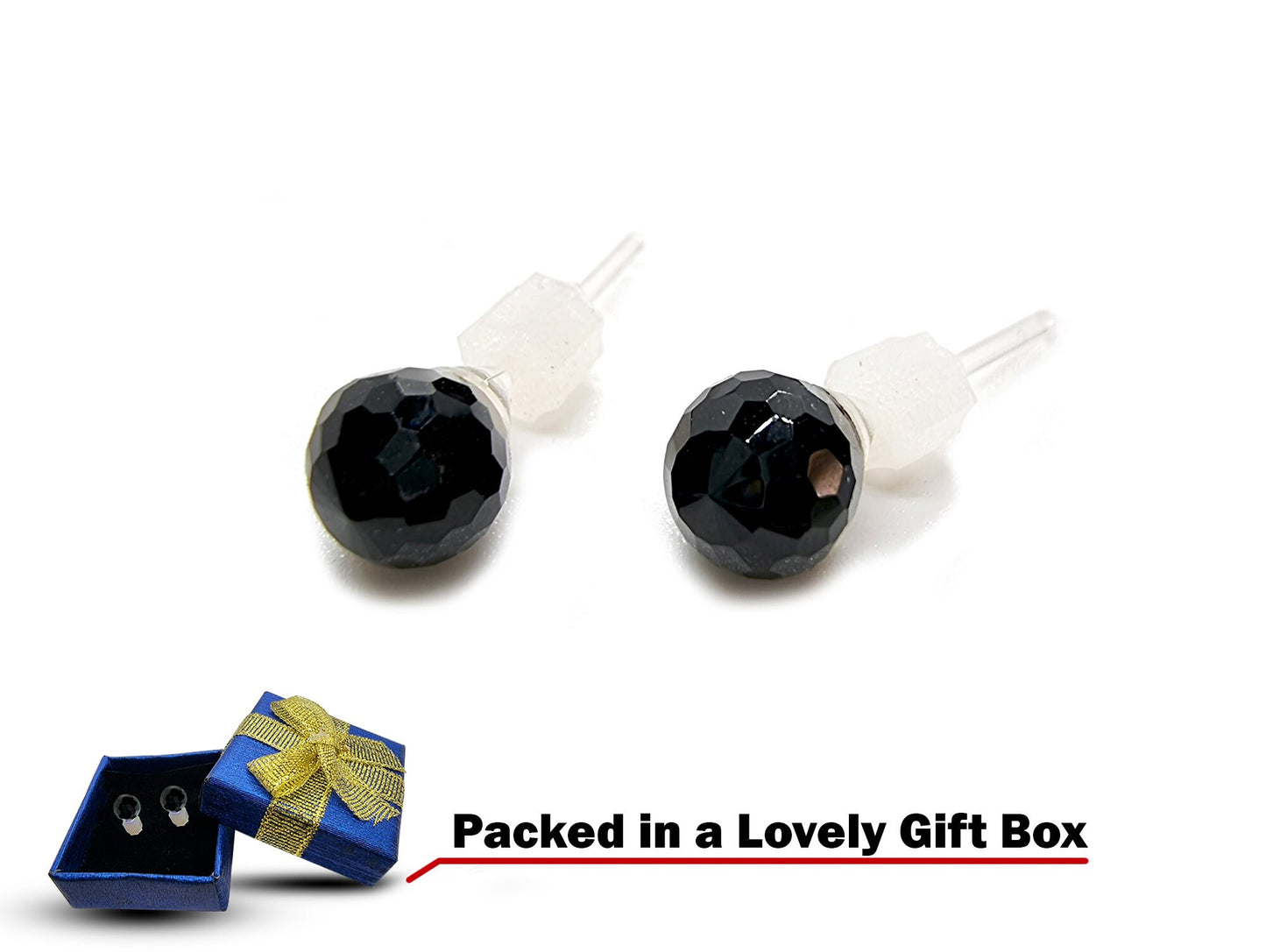 Plastic Post Round Stud Earrings for Sensitive Ears with Round Glass Cut Crystal - 1 Pair of Hypo Allergenic Earrings