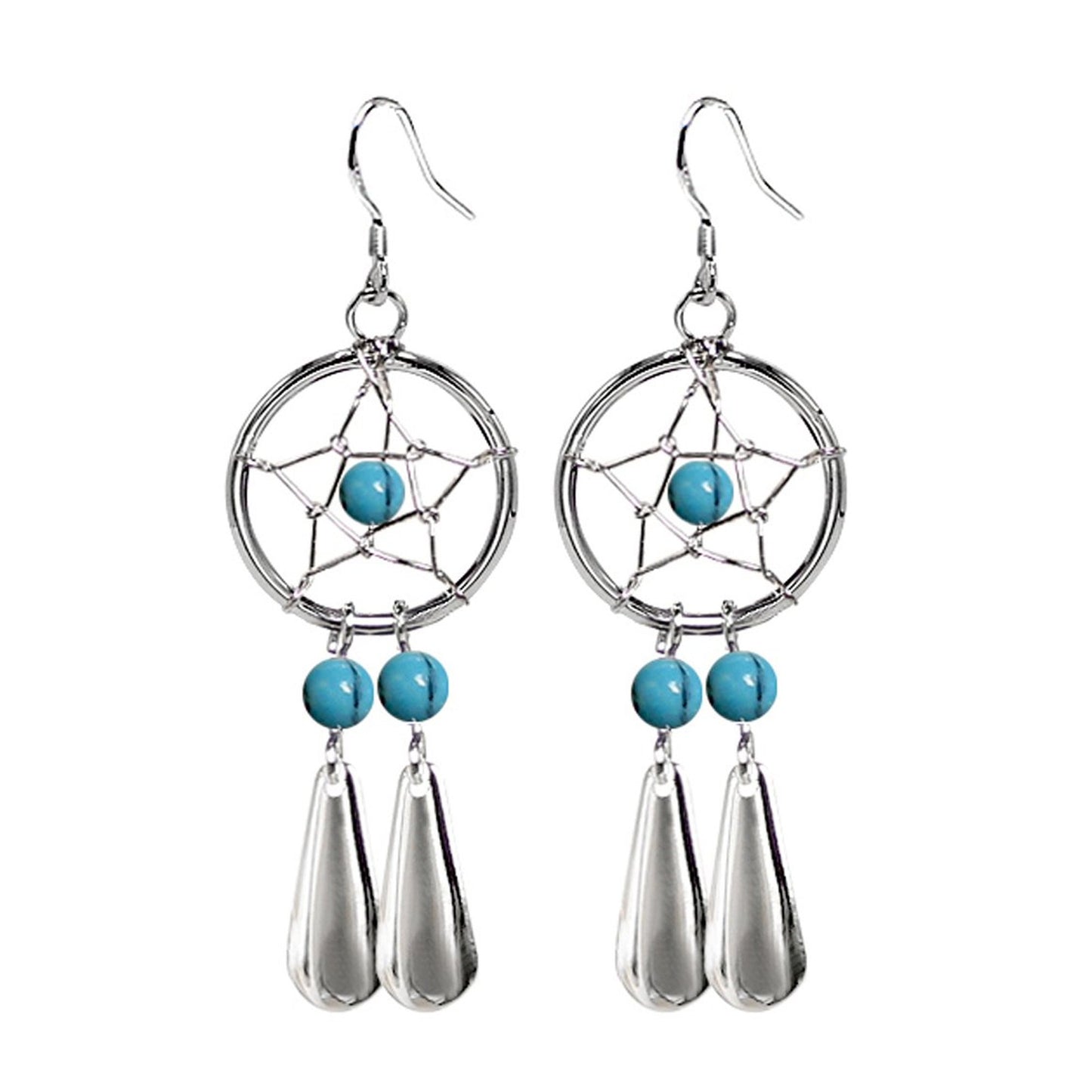 Dreamcatcher Teardrop Earrings in Silver with Natural Stone Beads - Enchanting Dangle Native American Dreamcatcher Charm