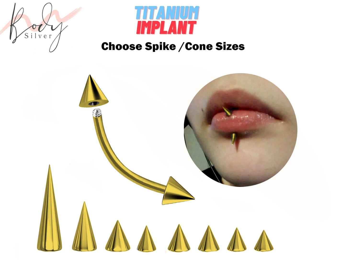 Titanium Spike Gold Vertical Labret Jewellery Body Piercing Lip Jewelry Lip Ring with Custom Spike Sizes