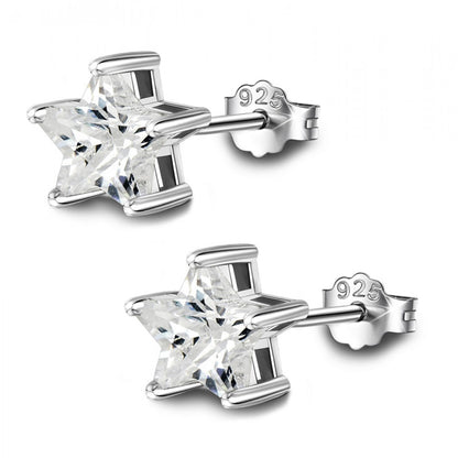 Stud Earrings Star Shape CZ Crystal - 1 Pair Silver Earrings - Sparkly Minimalist Stud - Prong Setting