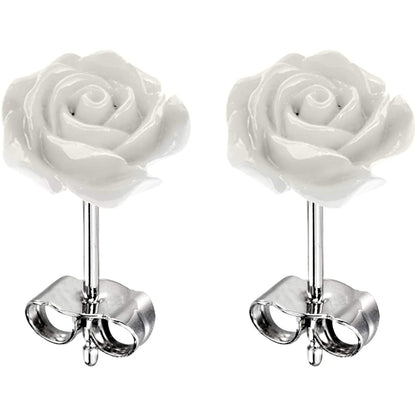 Rose Stud Flower Earrings - 1 Pair Floral Earrings - Resin Flower