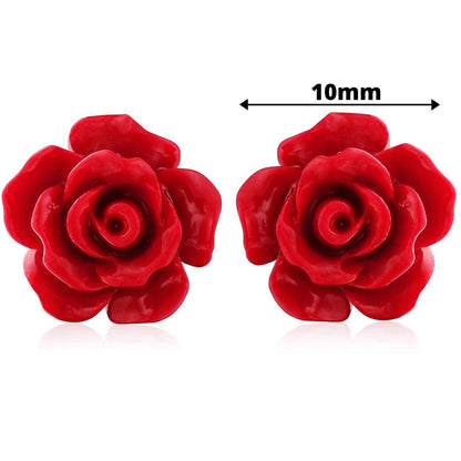 Rose Stud Flower Earrings - 1 Pair Floral Earrings - Resin Flower