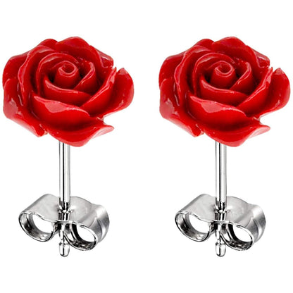 Rose Stud Flower Earrings - 1 Pair Floral Earrings - Resin Flower