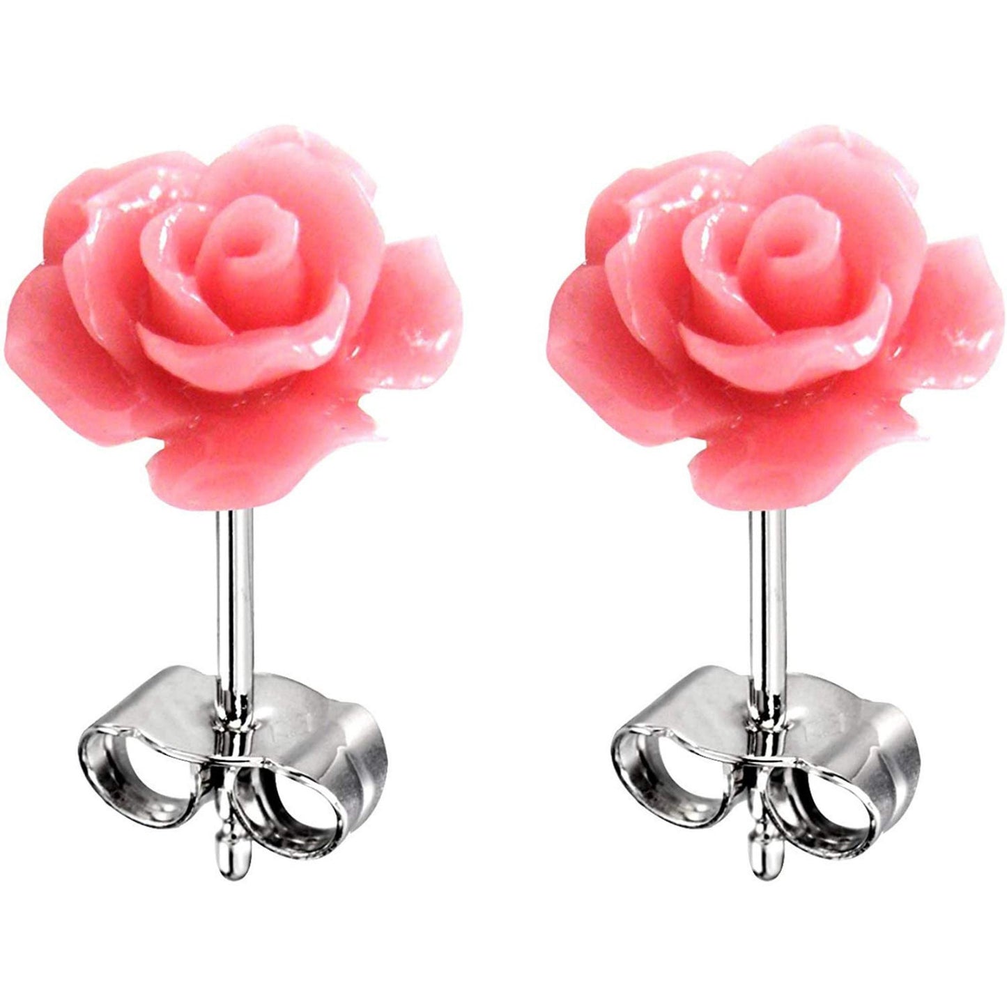 Rose Stud Flower Earrings - 1 Pair Floral Earrings - Resin Flower