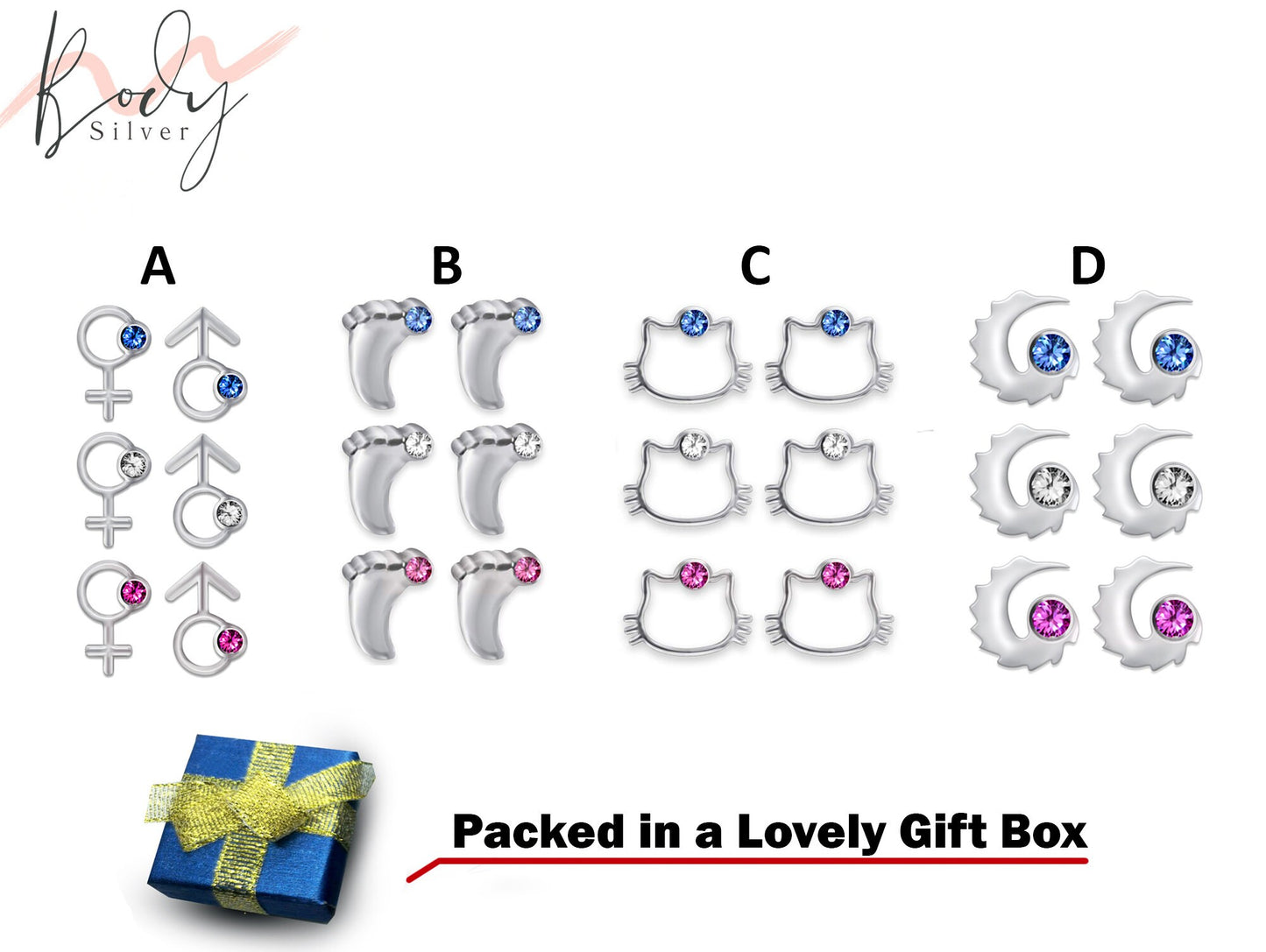 Plastic Post Earrings for Sensitive Ears - 3 Pairs of Hypo Allergenic Earrings in many different Styles with CZ Crystals