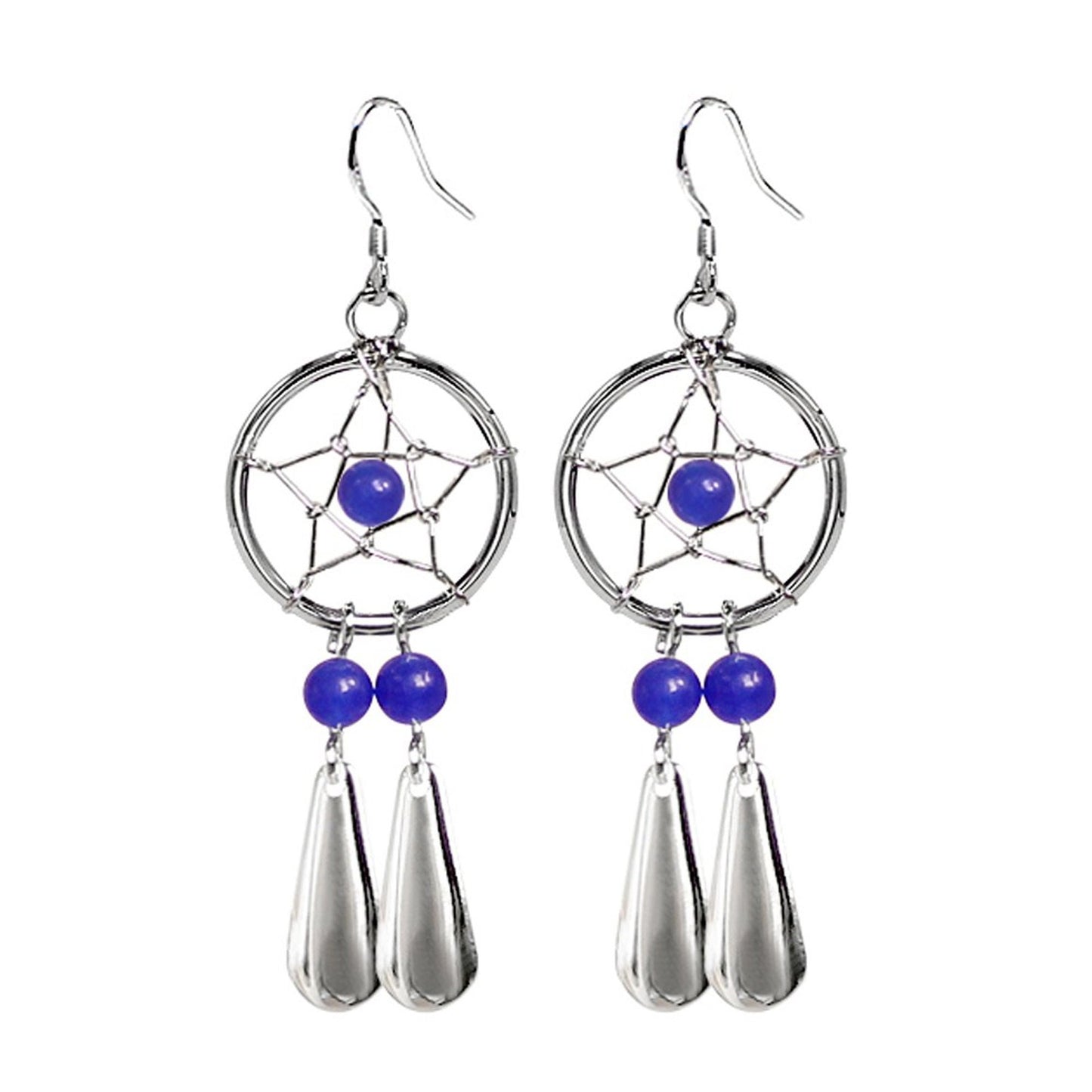 Dreamcatcher Teardrop Earrings in Silver with Natural Stone Beads - Enchanting Dangle Native American Dreamcatcher Charm