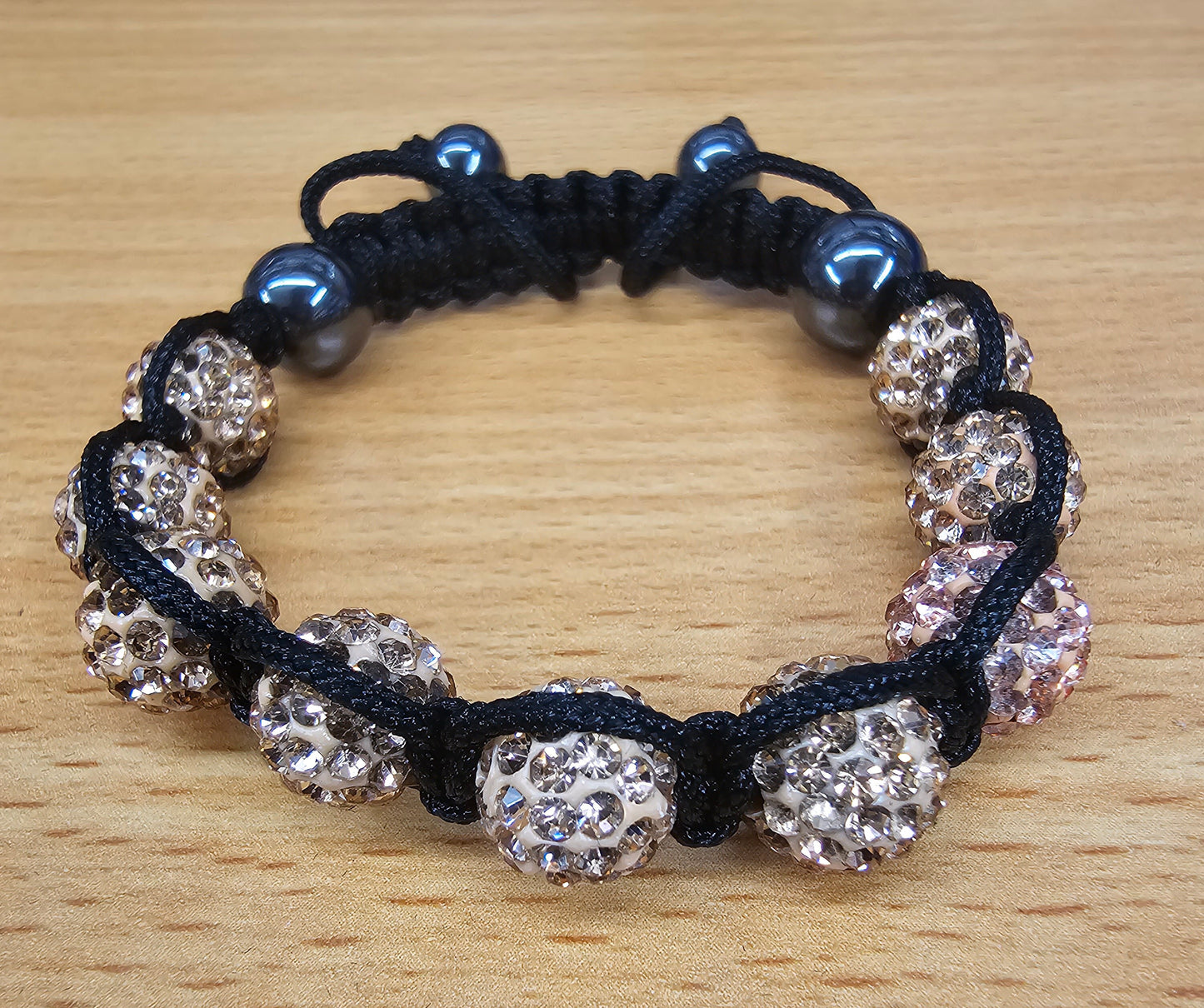 Iced Ball Bracelet Handmade Bracelet Filled with CZ Crystals- Tibetan Inspired Bracelet - Macramé bracelet - Hematite Beads