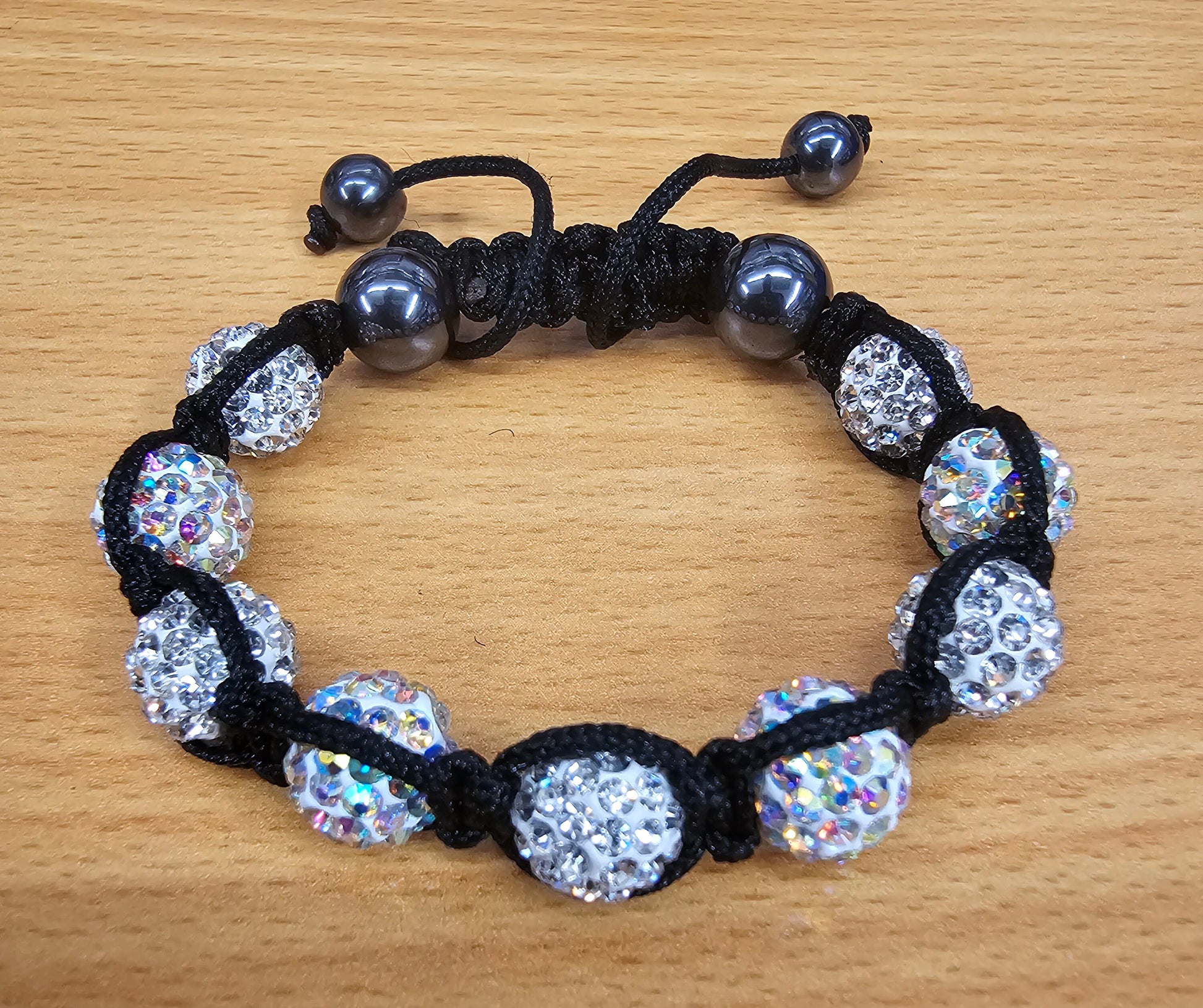 Iced Ball Bracelet Handmade Bracelet Filled with CZ Crystals- Tibetan Inspired Bracelet - Macramé bracelet - Hematite Beads