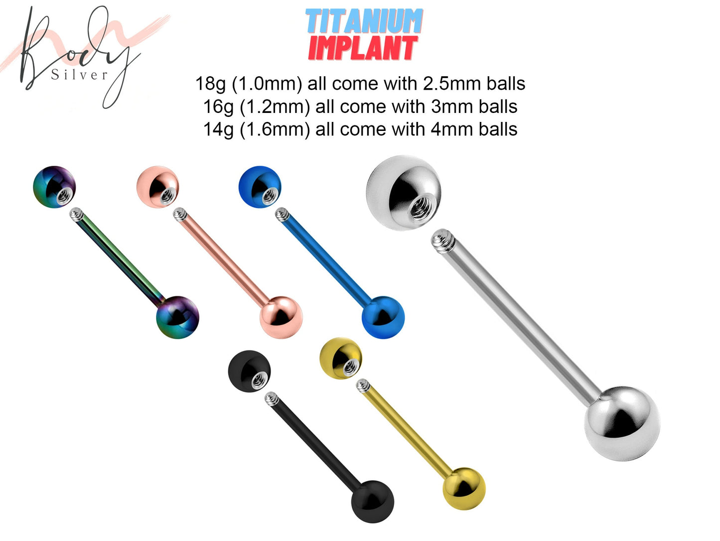 Tongue Piercing, piercing langue, Zungenpierc - Titanium Tongue Bar with PVD Coating