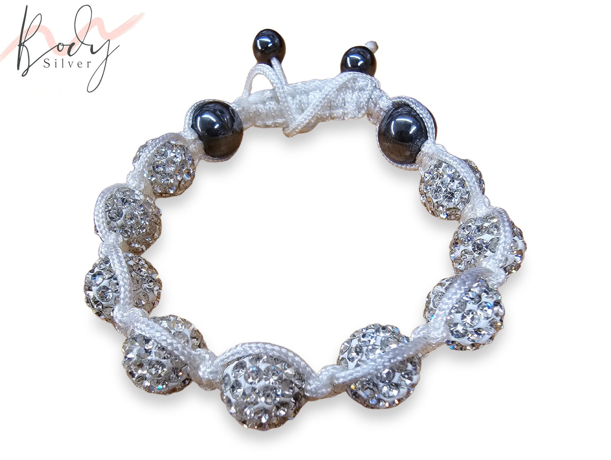 White Braided Handmade Bracelet with Ball Filled with CZ Crystals - Macramé bracelet - Adjustable size in any Wrist