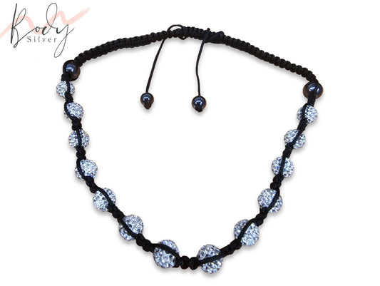 Handmade Braided Necklace Beaded Ball Filled with CZ Crystals - Macramé Style - Adjustable size