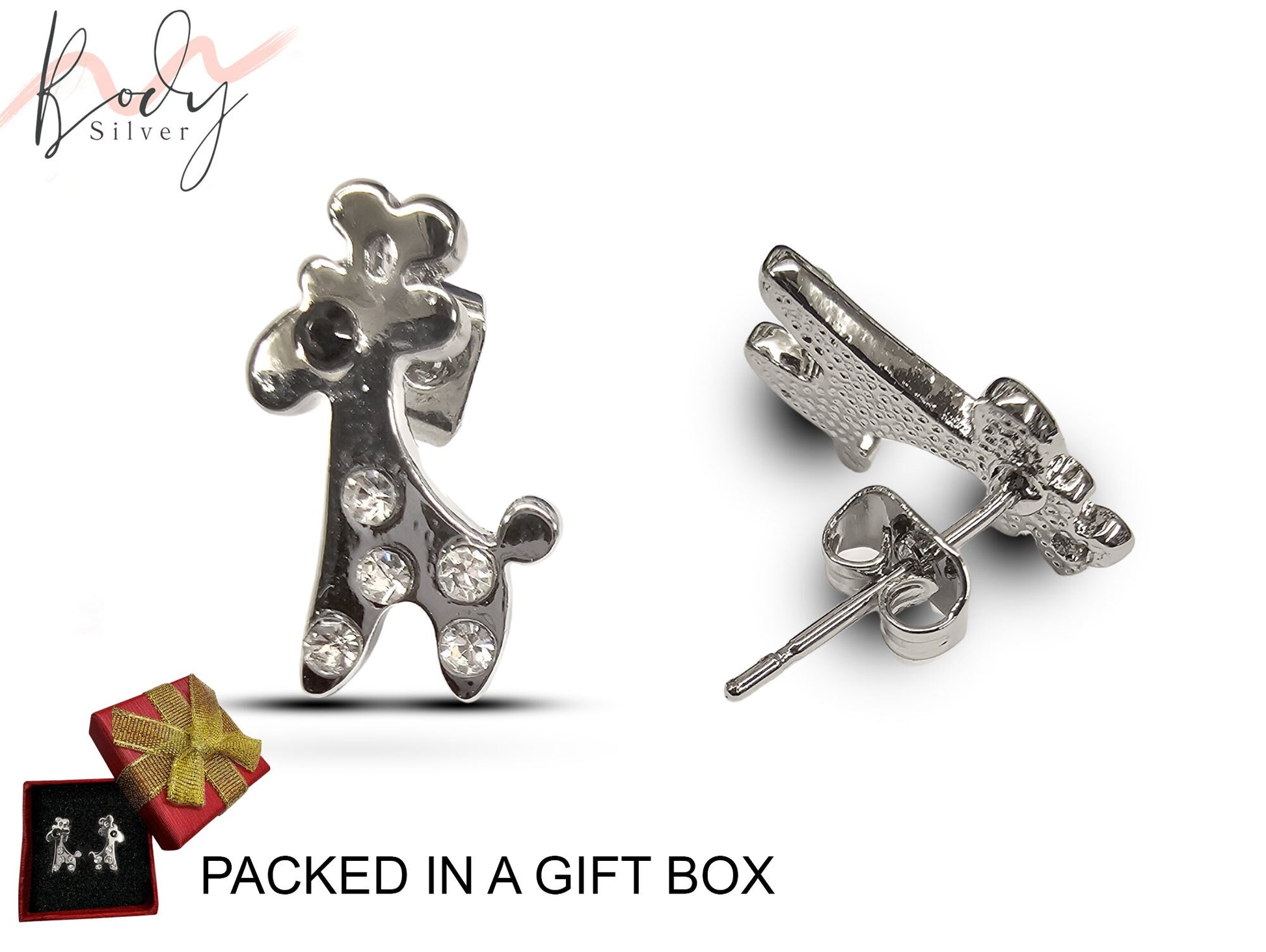 Giraffe Earrings, Ear Studs with CZ Crystals - African Safari Sparkle - Statement Earrings - Elegance from the Savannah in a Jewelry Box